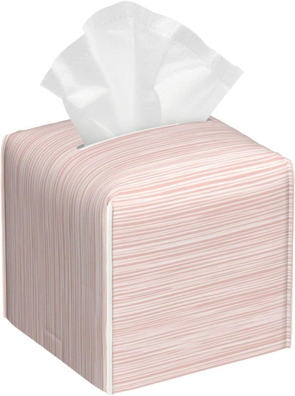 Light Pink Pastel Pattern Subtle Vertical Stripes Tissue Box Cover Square Pu Leather Waterproof Tissue Box Holder for Car Bathroom Bedroom Office Tabletop Decor