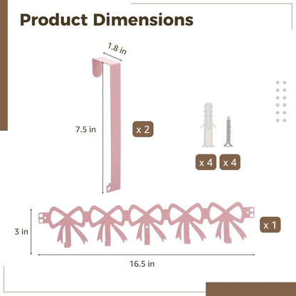 ZALIR Pink Bow Over the Door Hooks Hanger, Wall Mount Towel Rack with 5 Hooks, Metal Door Organizer for Towels Hats Clothes, Decorative Farmhouse Coquette Style Hook for Bedroom Bathroom