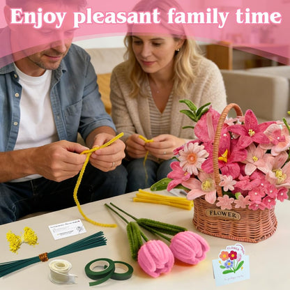 985pcs Multi-Pink Gradient Pipe Cleaner Flower Making Kit–8 Pink Tones Chenille Stems with Flower Stems, Stamens etc, Complete DIY Flower Making Set for Art Projects, Party Decorations & Gift Wrapping