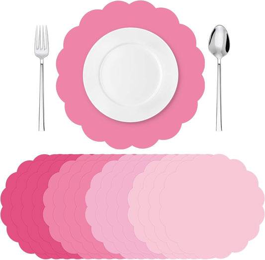 Tinlade 80 Pcs Wedding Pink Paper Placemats 13 Inch Disposable Place Mats Decorative Round Scalloped Table Placemats for Wedding Banquet Bridal Birthday Party Supplies Dining Tableware Decor