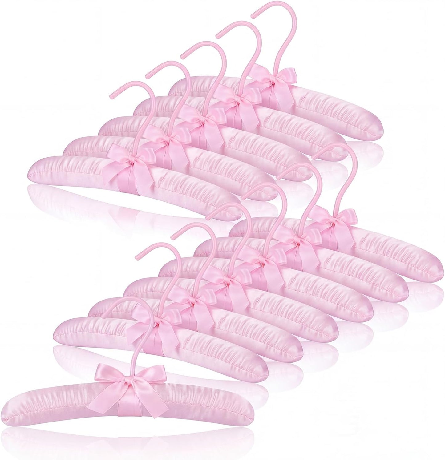 Novabright 12 Pcs 10" Baby Satin Padded Hangers Non-Slip Wooden Hangers with Sponge Shoulder for Baby Christening Dress Girl Toddler Infant Nursery Newborn Clothing(Pink)
