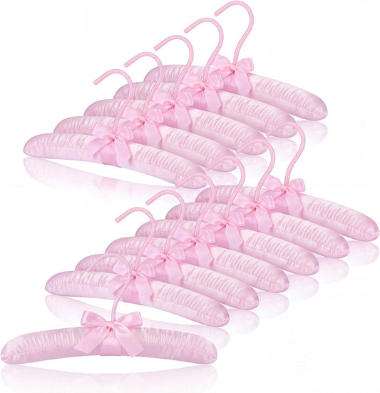 Novabright 12 Pcs 10" Baby Satin Padded Hangers Non-Slip Wooden Hangers with Sponge Shoulder for Baby Christening Dress Girl Toddler Infant Nursery Newborn Clothing(Pink)