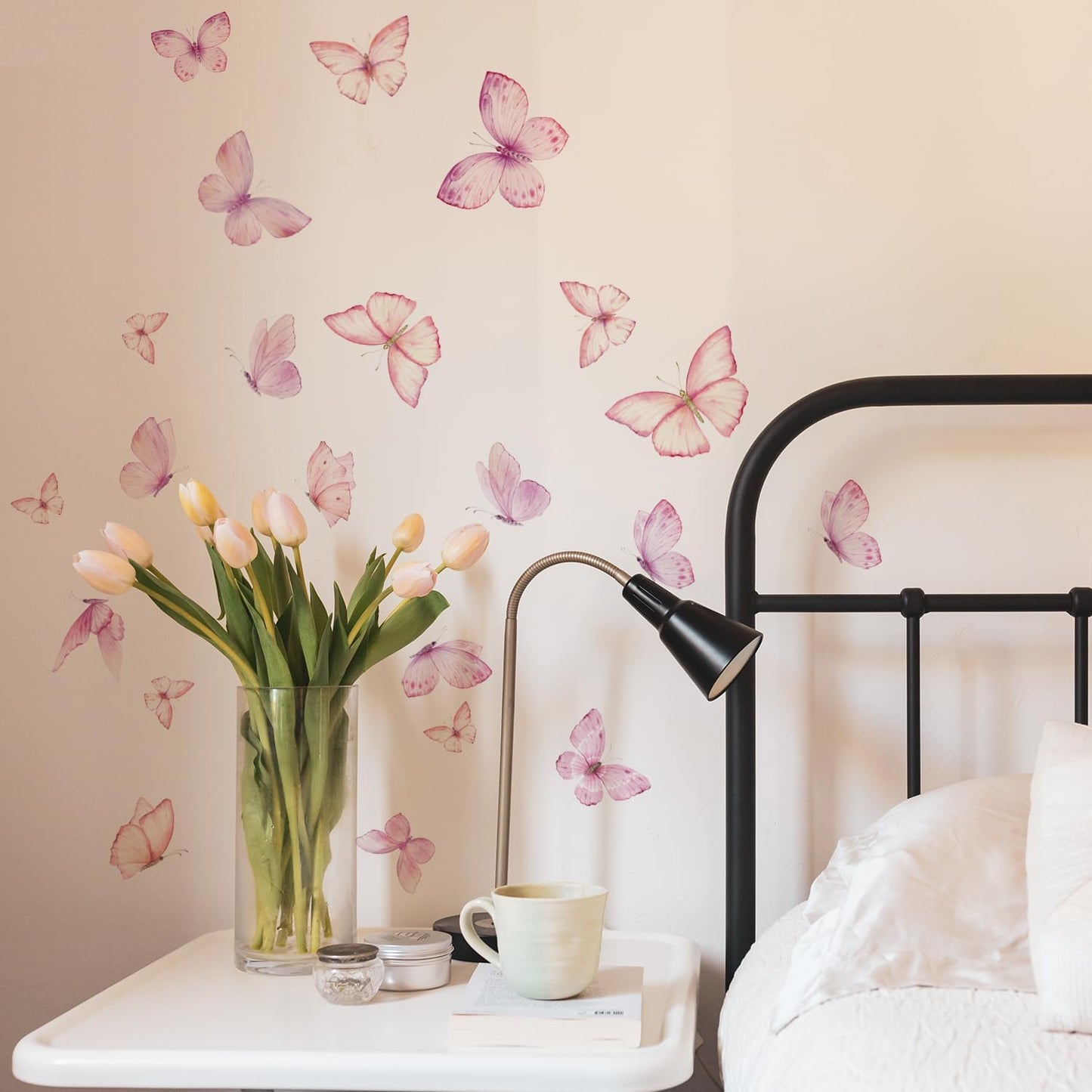 Watercolor Butterfly Wall Decals Peel and Stick, Wall Stickers for Girls Room, Pink Butterfly