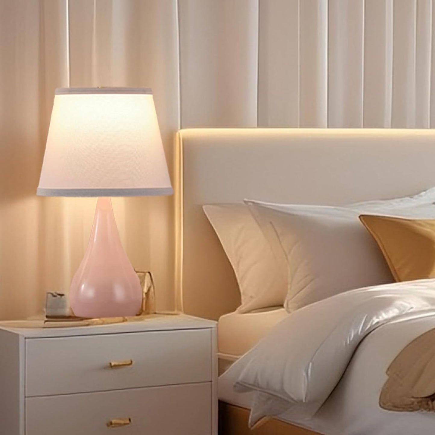 17.3'' Modern Dimmable Touch Lamps for Nightstand 2pcs, Table Lamps for Living Room, Reading Cute Lamp for Office, Bedside Lamps with Iron Base, Small Lamp for Bedroom, Pink Lamp, Bulb Included