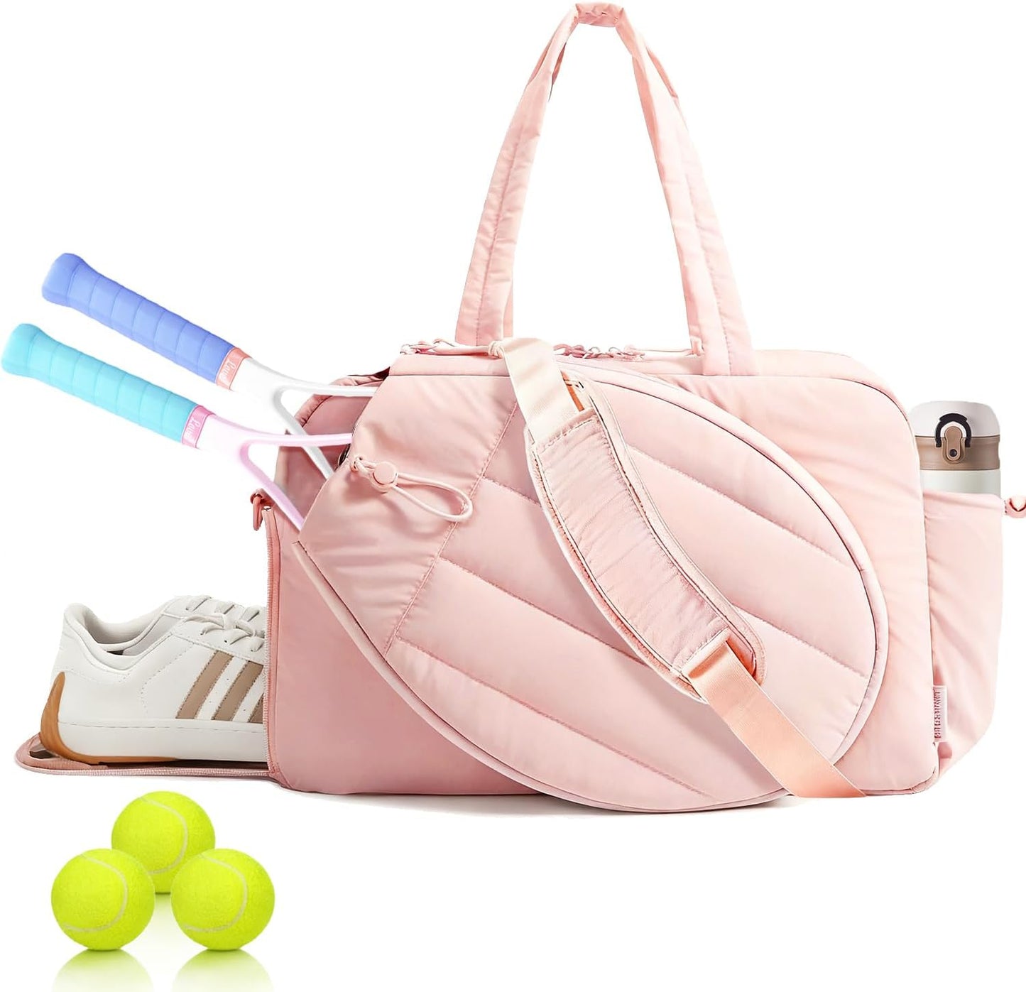 Tennis Tote Bag for Women – Waterproof Lightweight Travel Gym Bag with Shoulder Strap, Holds 2 Rackets, Pickleball & Badminton Bag with Shoe Compartment, Wet/Dry Separation, Fits 15.6" Laptop