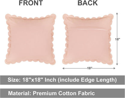 Mrcrypos Peach Pink Scalloped Pillow Covers,Boho Accent Pruffle Throw Pillows 18X18 Set of 2 Pillow Covers Decorative Pink Throw Pillows for Home Living Room Sofa Couch Bed Décor