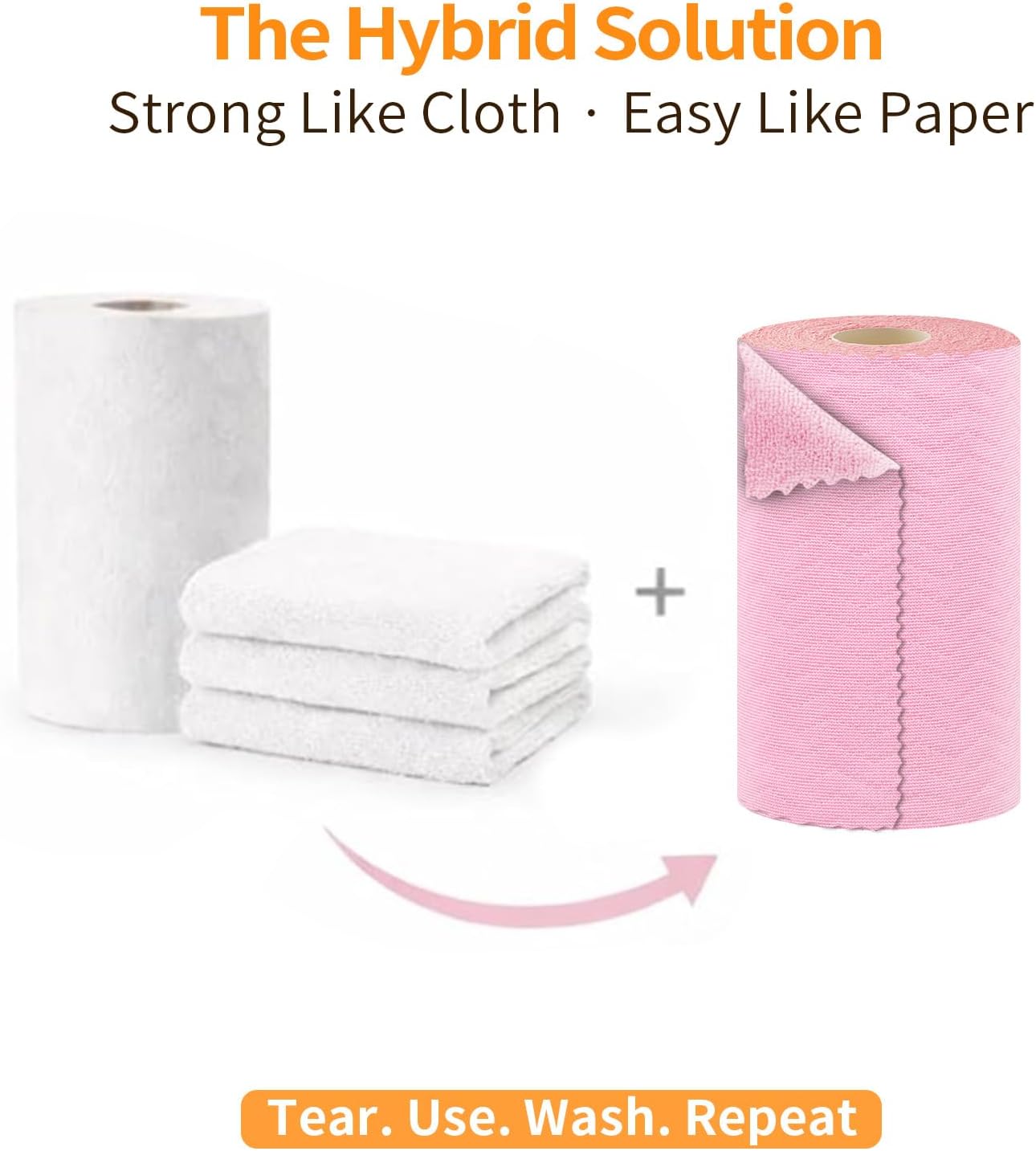 Microfiber Cleaning Cloth Roll, 50 Tear-Away Sheets, Reusable & Washable, Lint-Free, Non-Scratch Super Absorbent Towels for Kitchen, Home, Car, Windows & Screens, Pink Wave Pattern, 12x12 in