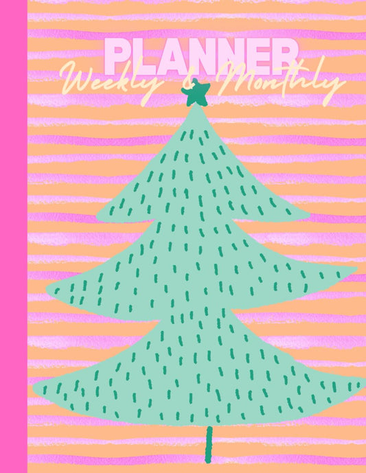 Pink Striped Christmas Planner: Pink Peach Pastel Christmas Daily Weekly Monthly Notebook Organizer, Time Management Schedules, Color interior Large Paper 8.5"x11" - 100 Pages