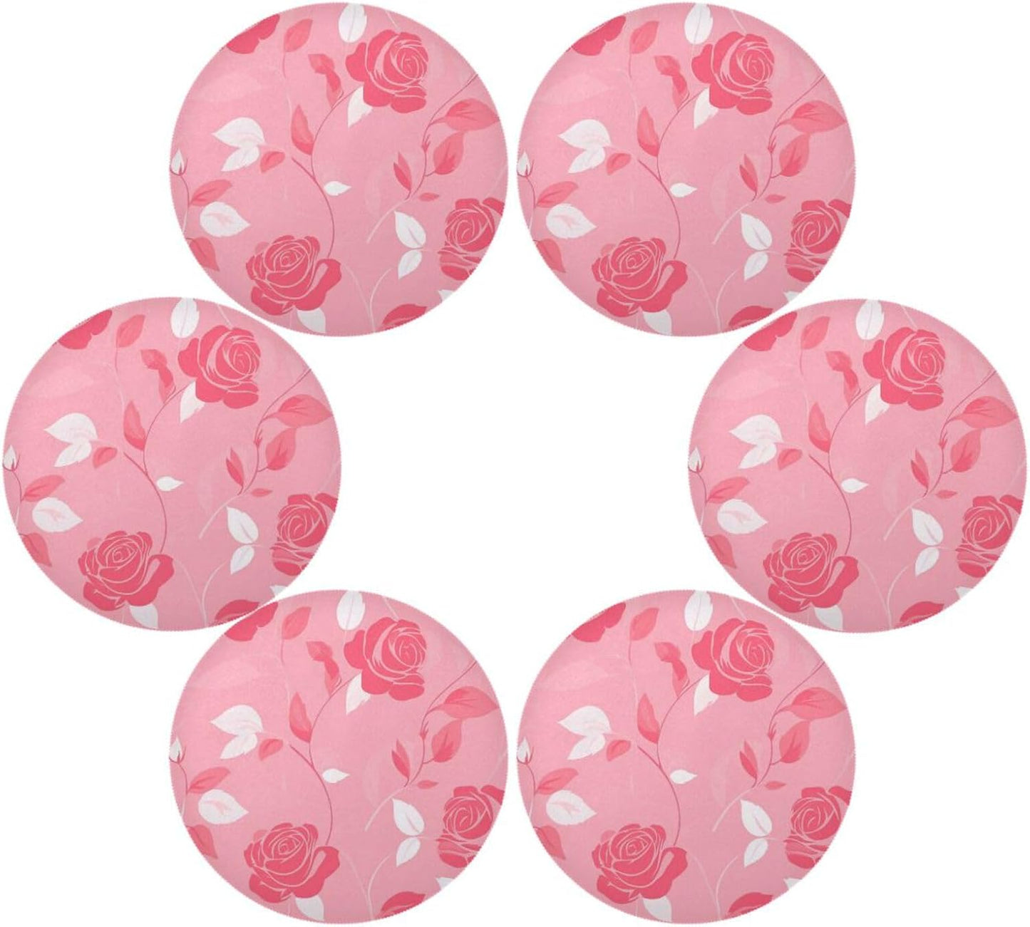 Floral Pattern Rose Peach place mats for kitchen table round quilted reversible placemats washable round placemats chargers dinner plates farmhouse 15.4