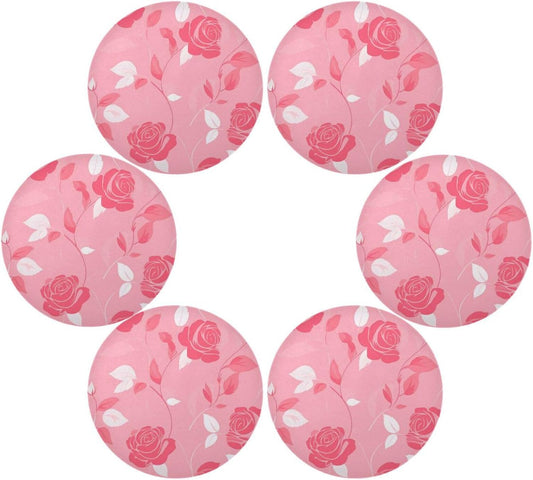Floral Pattern Rose Peach Decorative placemat Round for Spring placemats Waterproof tapetes para mesa de comedor redondos 15.4x15.4in Set of 6