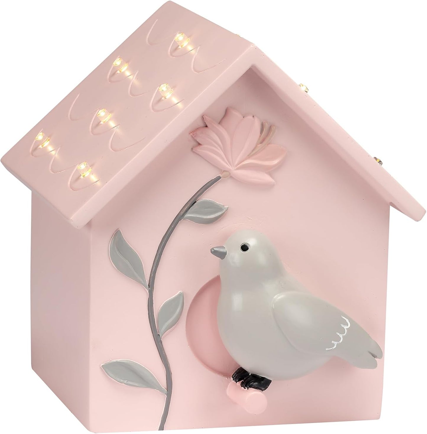 Lambs & Ivy Petals Pink/Gray Birdhouse Table Top Night Light LED Lamp