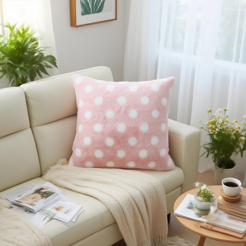 Polka Dot Plush Throw Pillow Covers, Decorative Soft Faux Fur (Light Pink,18" x 18" (Pack of 2))
