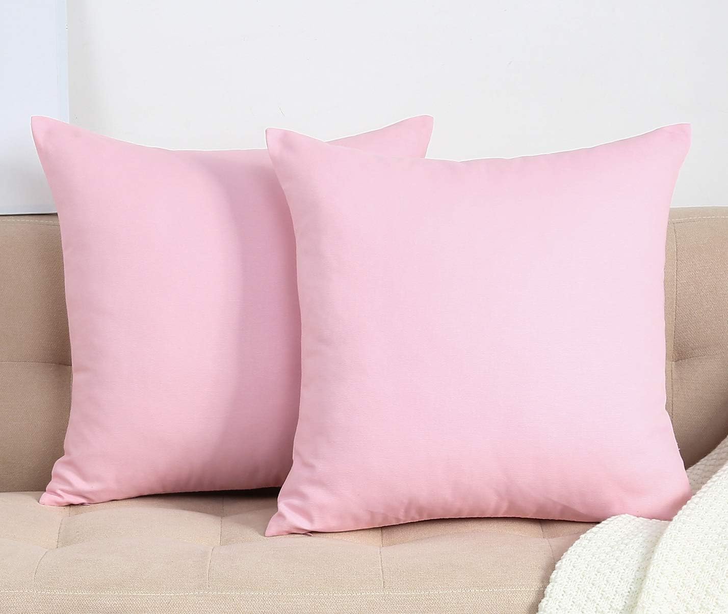 TangDepot Handmade Decorative Solid 100% Cotton Canvas Throw Pillow Covers/Cushion Covers, 45 Colors Available - (20" x20" , Salmon Pink, 2 Count (Pack of 1))