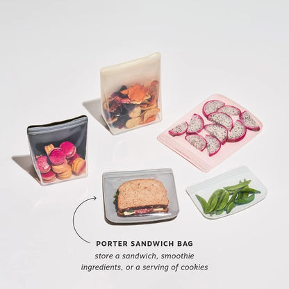 W&P Porter Silicone Reusable Storage Bag, Sandwich (34oz Flat), Blush, Food Storage Container, Microwave and Dishwasher Safe, Easy Cleaning