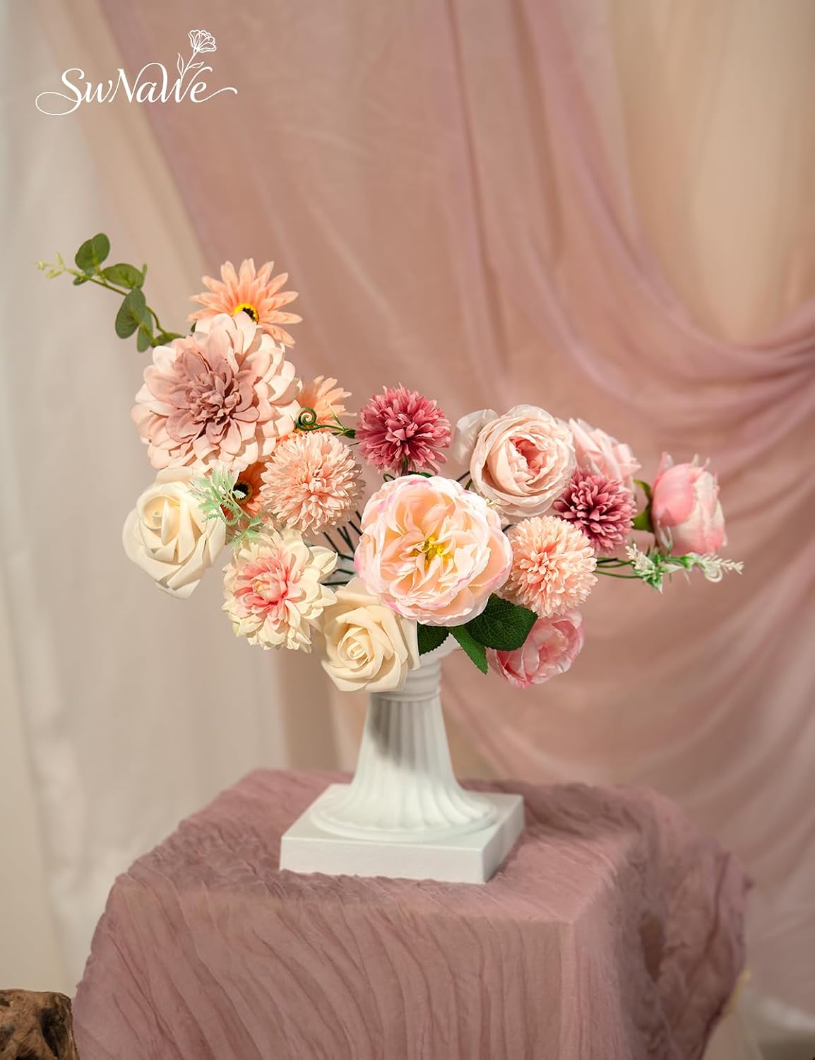 Pink Flowers Artificial Roses Combo Set Fake Pink Silk Flowers Faux Peony Flowers Mix Chrysanthemum Dahlia with Stems for Wedding Bouquets Baby Bridal Shower Party Floral Arrangements Decor