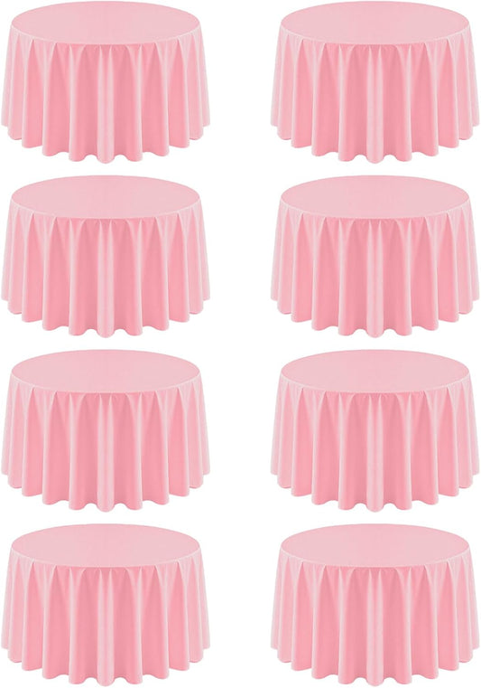 8 Pack Pink Round Tablecloth 90 Inch Pink Table Cloth for Round Tables,Washable Polyester Fabric Stain and Wrinkle Resistant Decorative for Summer Wedding Party Dining Banquet