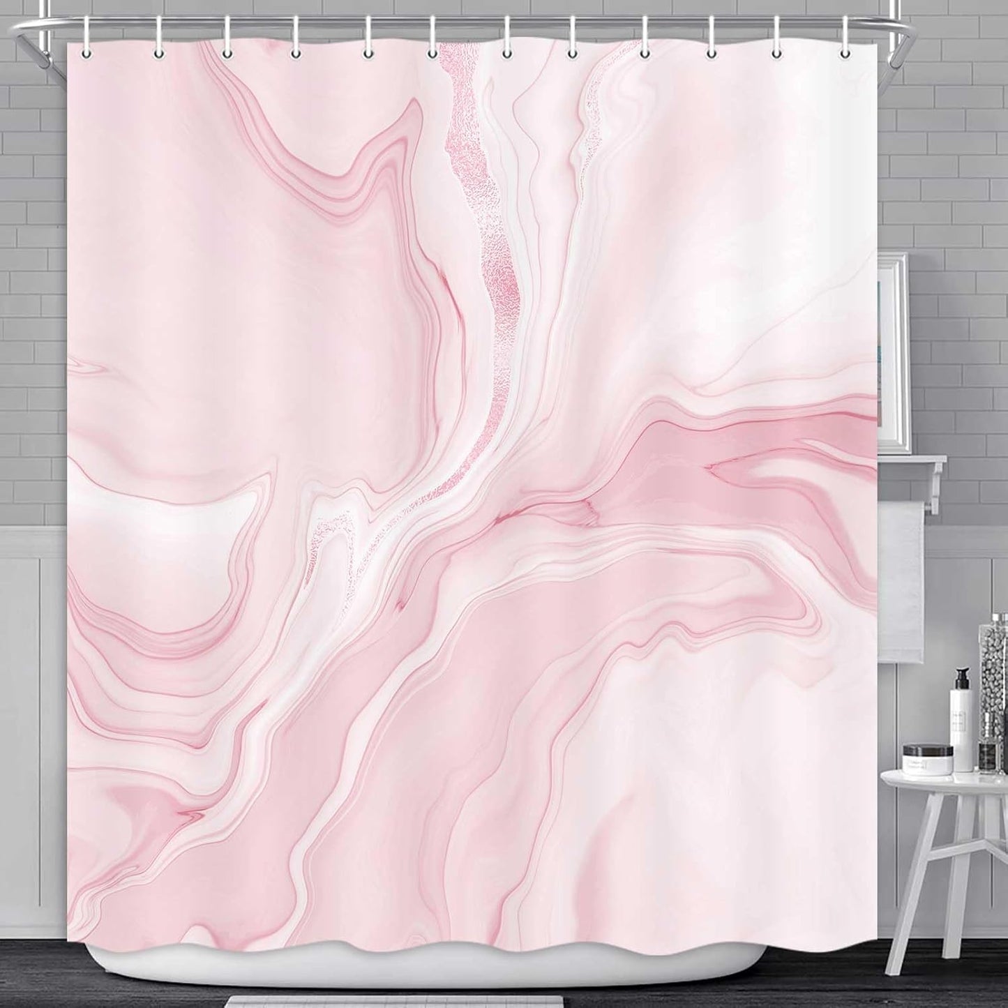 MERCHR Pink Marble Shower Curtain, Abstract Modern Shower Curtains for Bathroom Decor, Aesthetic Ink Art Chic Elegant Waterproof Fabric Shower Curtain Set with Hooks, 72x72 Inch