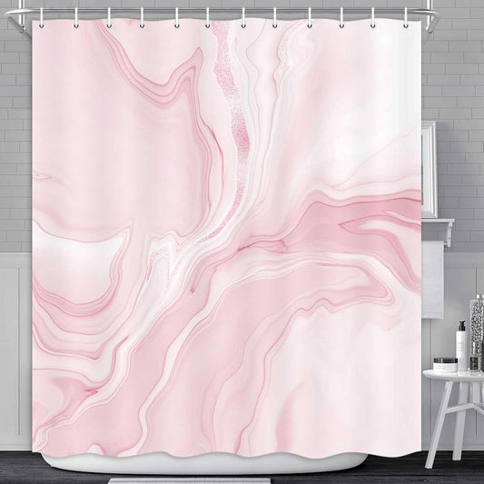 MERCHR Pink Marble Shower Curtain, Abstract Modern Shower Curtains for Bathroom Decor, Aesthetic Ink Art Chic Elegant Waterproof Fabric Shower Curtain Set with Hooks, 72x72 Inch