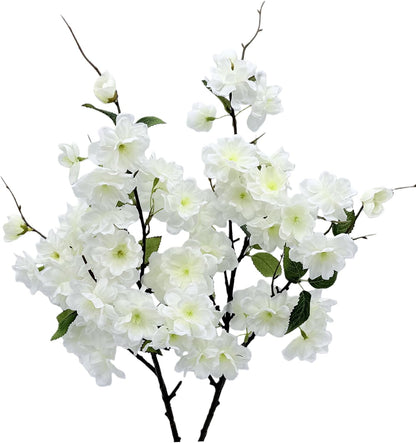 2pcs Artificial Cherry Blossom Flower Bulk Plum White Silk Peach Flowers Cherry Blossom Branches with Leaves for Spring Summer Decor Home Wedding Party Table Centerpieces