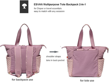 ESVAN Diaper Tote Bag Totepack Backpack 2 in 1 for Women Multifunctional Large Capacity with Insulated Pockets Travel | Multifunctional