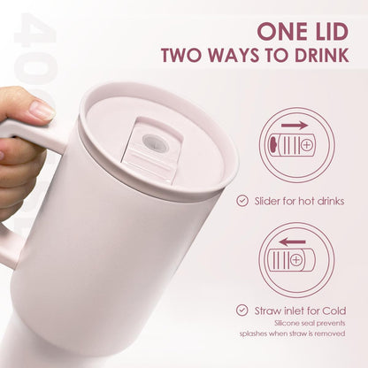 SANDJEST Pale Pink 40oz Tumbler with Handle and Straw, Insulated Stainless Steel Travel Coffee Mug for Women Girls, Gift Idea for Birthday Christmas Mothers Day