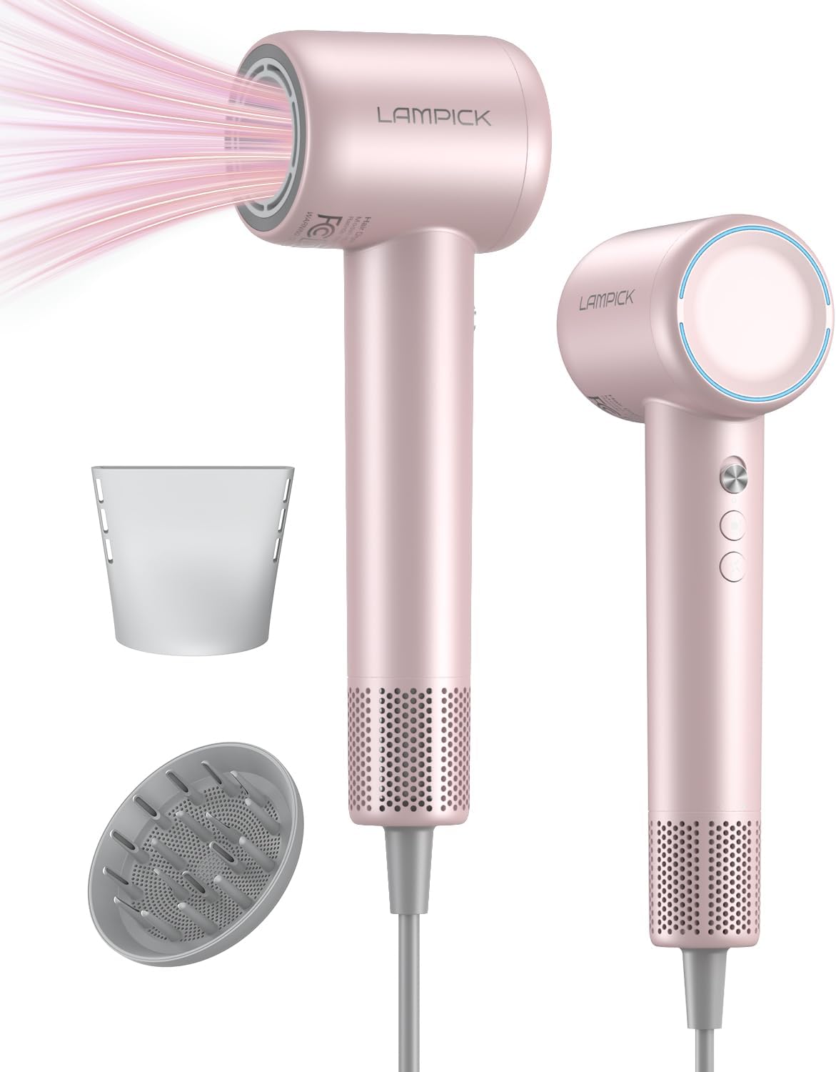 Hair Dryer,150000 RPM Ionic Blow Dryer with 500M Negative Ions, Lightweight Travel Hair Dryer with Magnetic Diffuser & Nozzle for Fast Drying, Low Noise Brushless Motor for Salon & Home Use,Pink