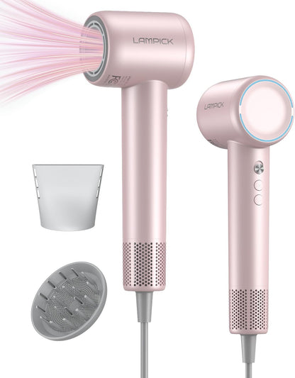 Hair Dryer,150000 RPM Ionic Blow Dryer with 500M Negative Ions, Lightweight Travel Hair Dryer with Magnetic Diffuser & Nozzle for Fast Drying, Low Noise Brushless Motor for Salon & Home Use,Pink