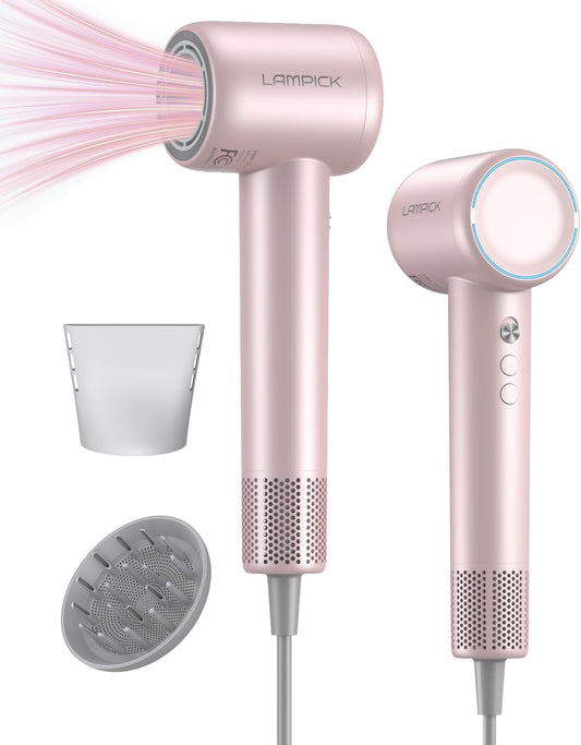 Hair Dryer,150000 RPM Ionic Blow Dryer with 500M Negative Ions, Lightweight Travel Hair Dryer with Magnetic Diffuser & Nozzle for Fast Drying, Low Noise Brushless Motor for Salon & Home Use,Pink