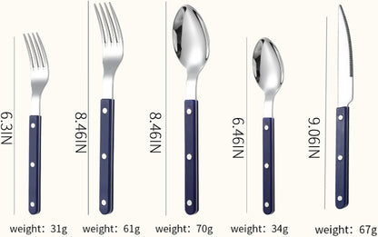 5-piece stainless steel tableware set includes a steak knife, fork and spoon. It is suitable for family dining room gatherings and can be washed in a dishwasher (5, pink)