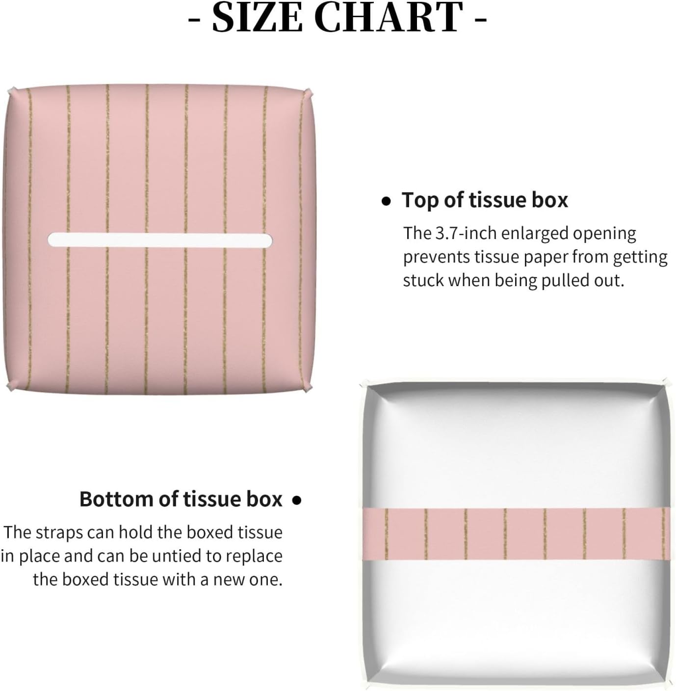 Decorative Tissue Box Cover Square - Retro Gold Pink Pinstripe Print A Leather Cube Tissue Box Holder Paper Case, Organizer Dispenser for Modern Home & Room/Office/Bathroom Decor Aesthetic