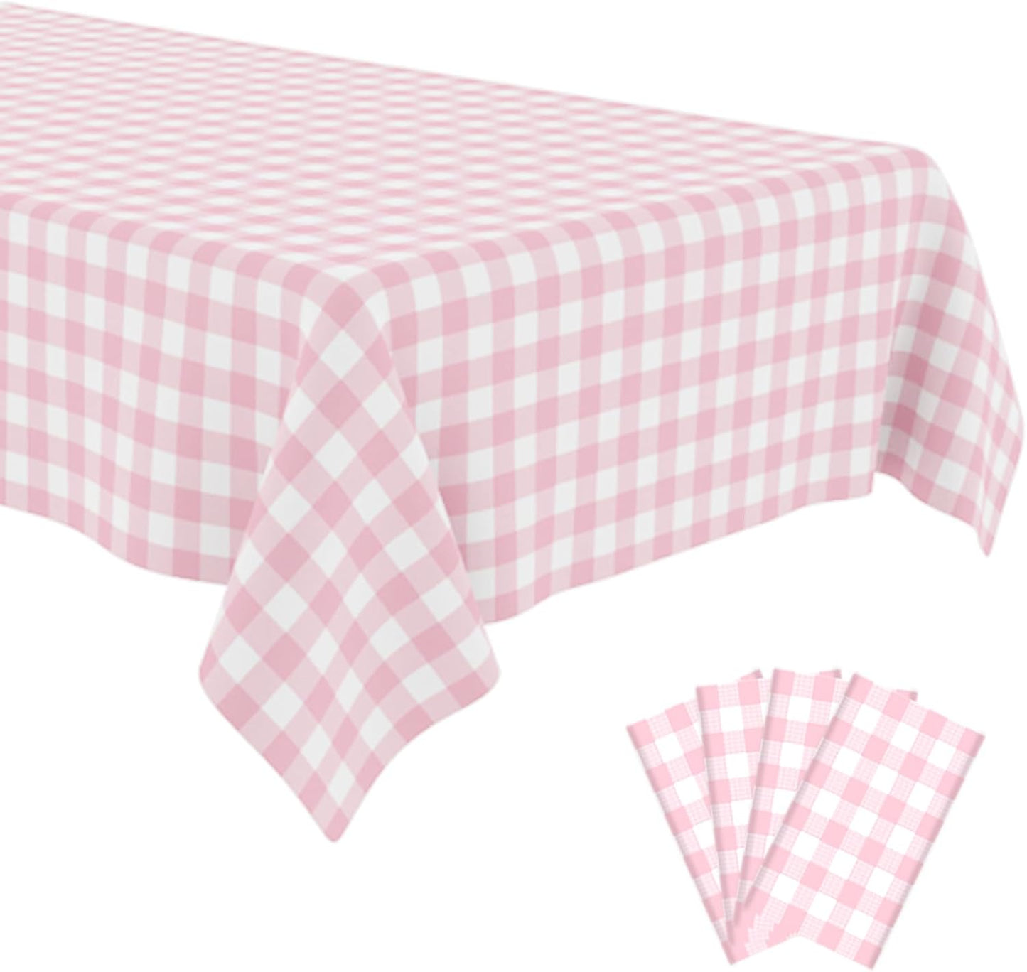 4 Pack Pink and White Checkered Tablecloth Pink Checkered Flag Tablecloth, Disposable Plastic Gingham Table Cover for Parties, Race Car Birthday Party, Birthday, Outdoor Picnic, 54 × 108 Inch