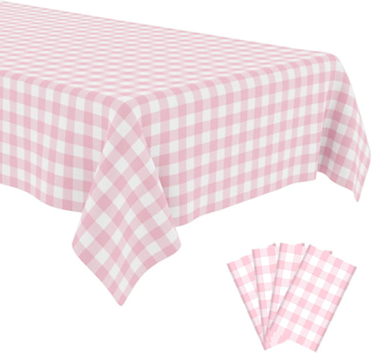 4 Pack Pink and White Checkered Tablecloth Pink Checkered Flag Tablecloth, Disposable Plastic Gingham Table Cover for Parties, Race Car Birthday Party, Birthday, Outdoor Picnic, 54 × 108 Inch