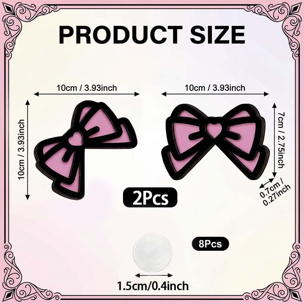 2 PCS 3D Wood Pink Bow Computer Monitor Decor Cute Coquettish Mini PC Decorations Laptop Office Decoration Gift for Women