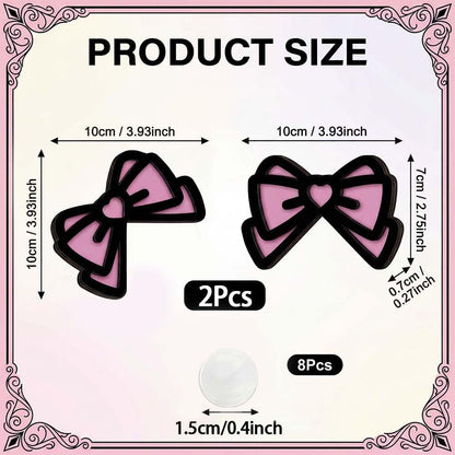 2 PCS 3D Wood Pink Bow Computer Monitor Decor Cute Coquettish Mini PC Decorations Laptop Office Decoration Gift for Women