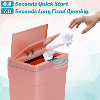 Dkeli Automatic Trash Can 13 Gallon Kitchen Trash Can for Bathroom Bedroom Home Office High-Capacity Plastic Touch Free Garbage Can with Lid Waste Bin 50 Liter, Pink