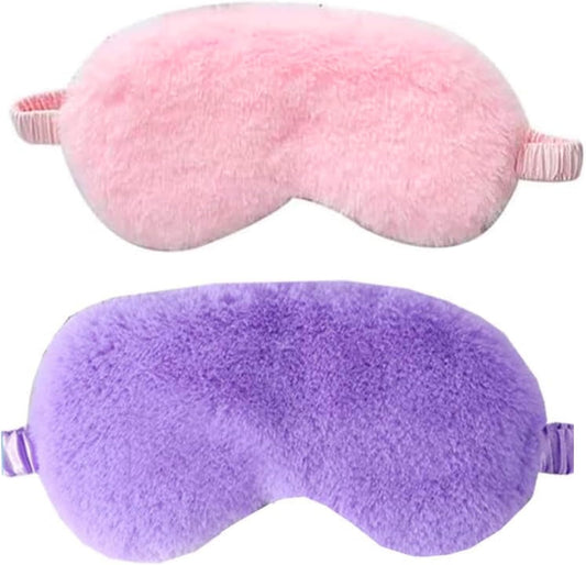 Plush Sleep Mask, 2PCS Adjustable Eye Mask for Sleeping, Sleeping Blindfold for Travel and Nap for Girls, Boys, Women, Men (Purple Pink)