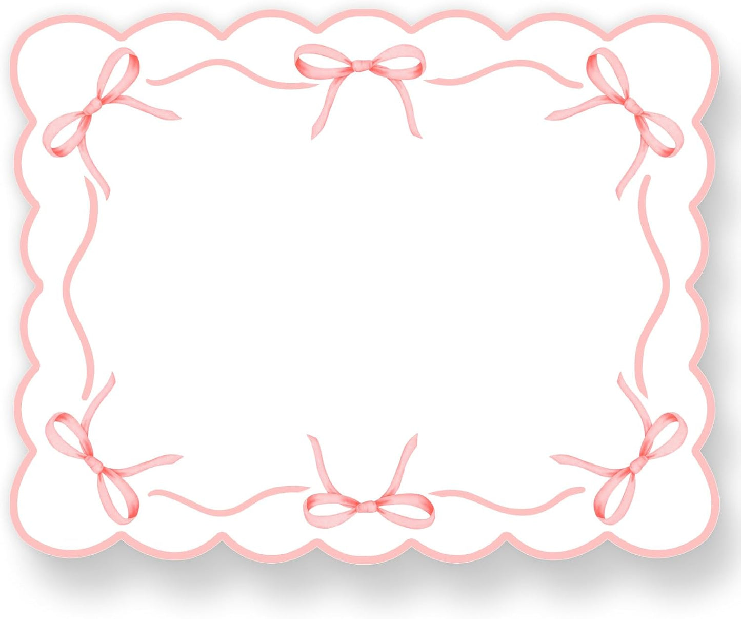 JarThenaAMCS 50 Sheets Pink Bow Paper Placemat Scalloped Bowknot Place Mat Cute Disposable Table Mat for Bachelorette Party Dinner Table, 16.5 x 12.9 Inch