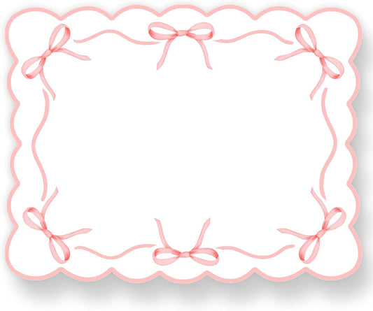 JarThenaAMCS 50 Sheets Pink Bow Paper Placemat Scalloped Bowknot Place Mat Cute Disposable Table Mat for Bachelorette Party Dinner Table, 16.5 x 12.9 Inch