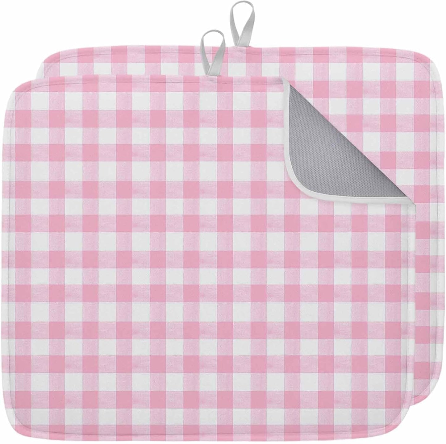 Dish Drying Mat Pink Check Buffalo Plaid Kitchen Counter Drying Pad for Dishes Glasses Cups and Cookware Pastoral Checkered Absorbent Dish Drying Mat Kitchen Accessories 2 Pack 16" x 18"