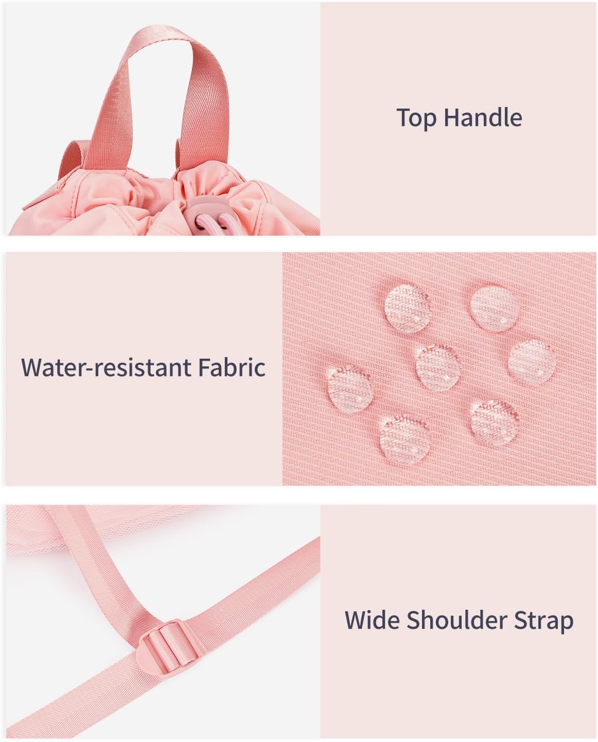 WANDF Drawstring Backpack for Women, Lightweight Gym Bag with Yoga Mat Strap, Water-Resistant String Backpack with Mesh Pocket (Pink, Patent Pending)