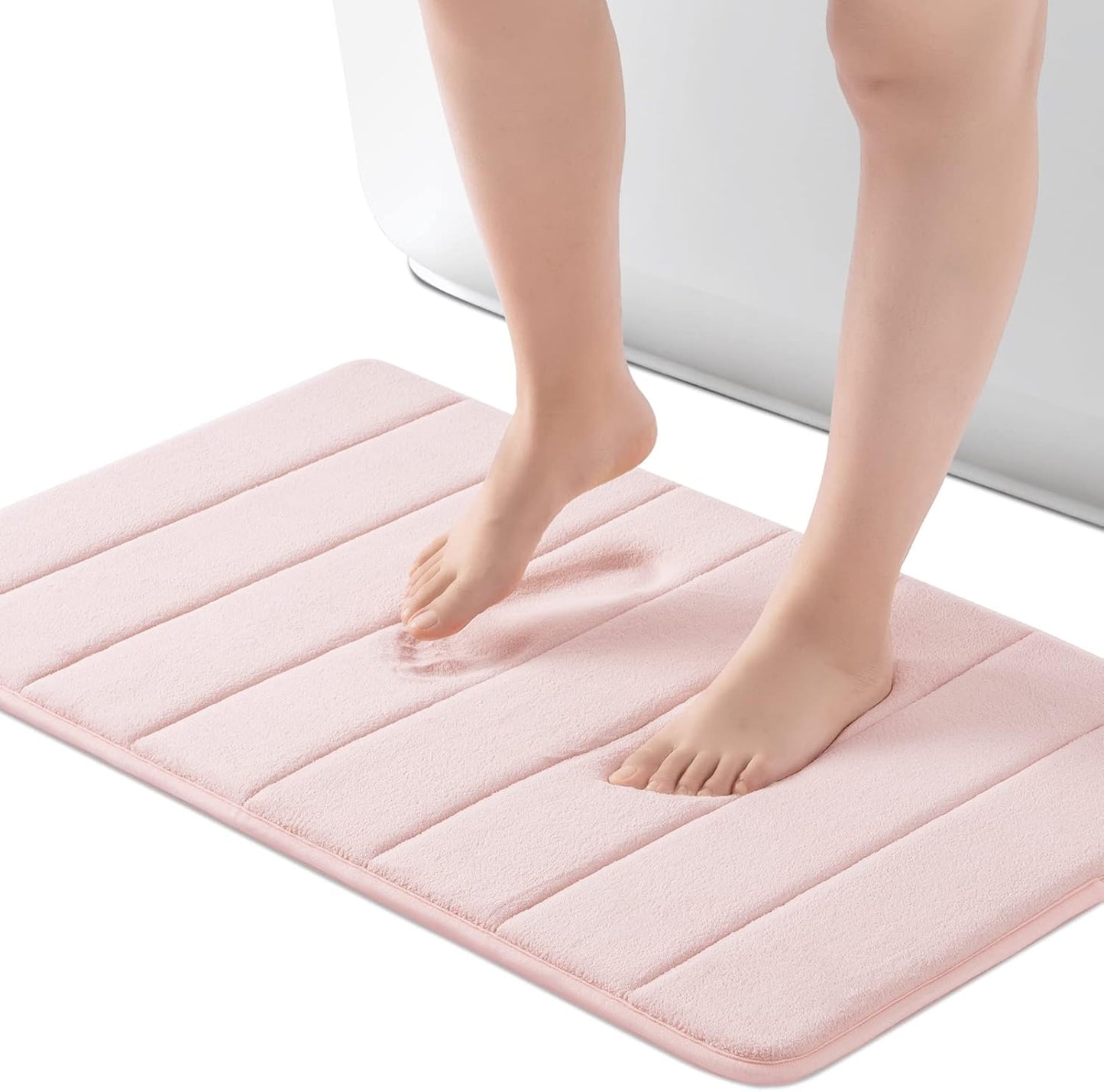 ROSMARUS Memory Foam Bath Mat 20” x 32”, Water Absorbent Shower Mat, Thick Bath Rugs for Bathroom Non Slip with PVC Backing, Ultra Soft Bathroom Rugs for Floor & Tub, Crystal Pink