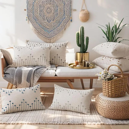ZONYO Boho Pillow Covers 18x18 Set of 2, Woven Cotton Decorative Throw Pillows for Couch Bed & Living Room, Modern Farmhouse Cushion Case, Bohemian Room Home Outdoor Decor (Pink)