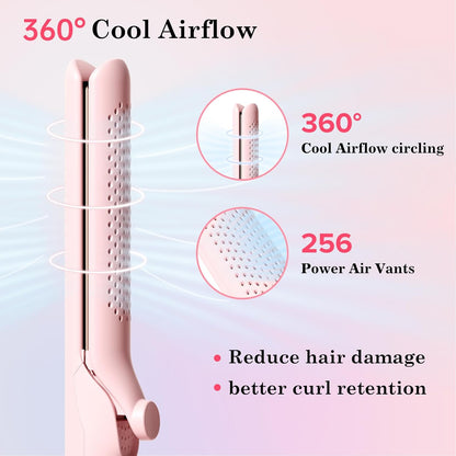 Hahahope Airflow 2 in 1 Straightener and Curler- 360° Airflow Styler Curling Iron, 1.25" Flat Iron Hair Straightener and Curler 2 in 1 for Short Long Hair, 5 Temps,Dual Voltage,Light Pink