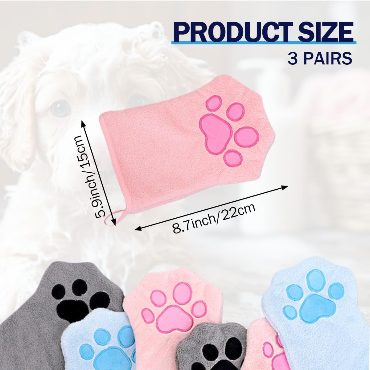 Paw Bathing Towel for Cats, Ultra Soft Microfiber Pet Bath Towel Gloves for Muddy Paws, Ears, Coral Fleece Pet Towel, Quick-Dry Cat Drying Towel, Lint-Free Absorbent with Hanging Loop (blue+pink)