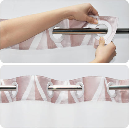 Yiatn No Hook Rosewater Pink Shower Curtain with Snap in Fabric Liner Set - Hotel Style with See Through Mesh Top Window, Modern Geometric Waterdrop Design,Waterproof and Washable, 71x74 INCH