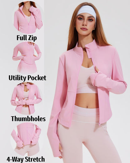 AFZ Workout Jackets for Women Lightweight Slim Fit Athletic Zip Up Jacket with Pockets for Running Yoga