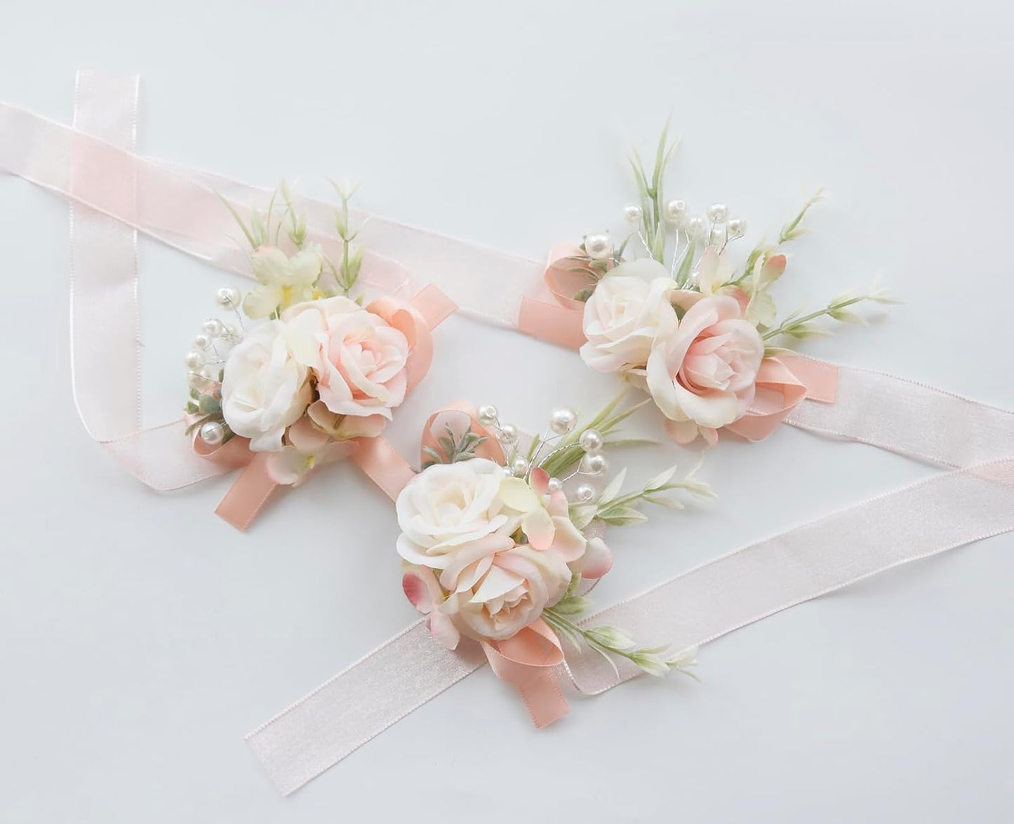 MAFELOE Boutonniere Corsage Set, Pale Pink, 2 Pieces | Wedding Party Senior Prom Homecoming Suit Decor, Artificial Flowers Accessories, Groom Bride Groomsmen Bridesmaids