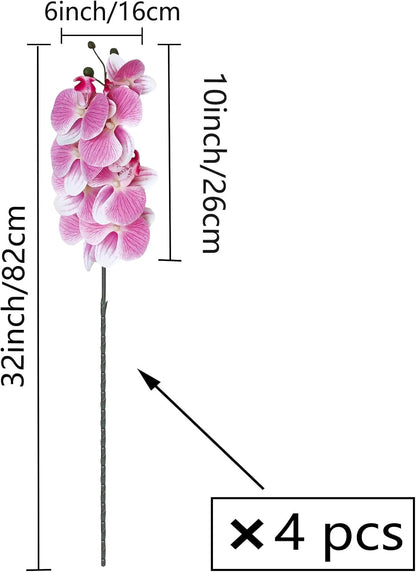 FagusHome 32 Inch Artificial Phalaenopsis Flowers 4 Pcs Artificial Orchid Flowers Fake Flowers Stem Plants for Home Décor (Pink)