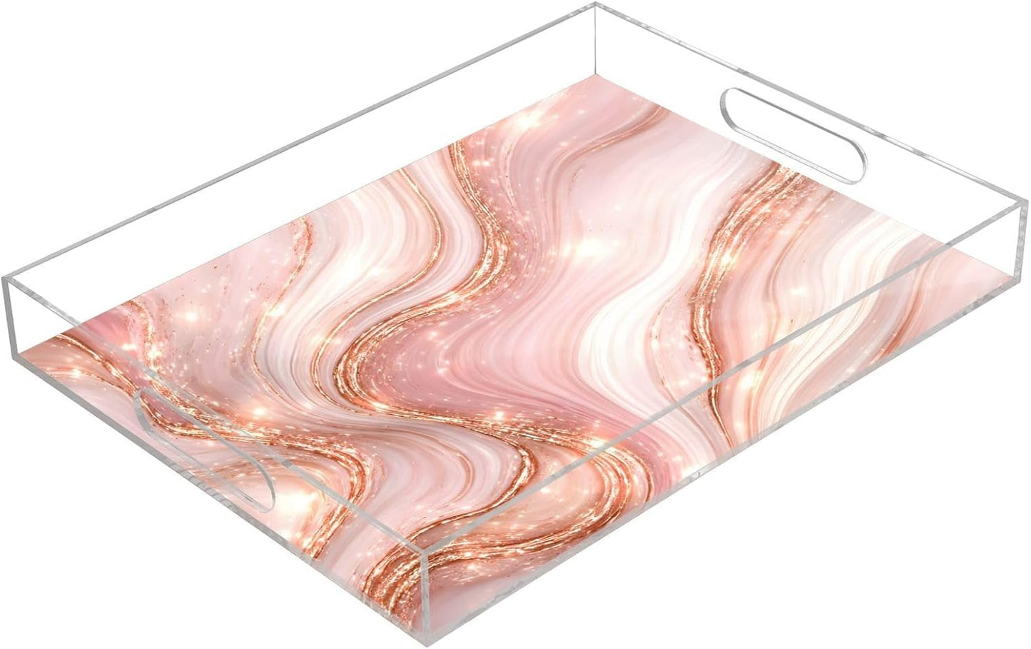 Elegant Marble Pink Gold Serving Tray 12" x 16" Acrylic Trays with Handles Decorative Serving Platter for Coffee, Breakfast in Bed, Dinner, Appetizers, Patio, Party