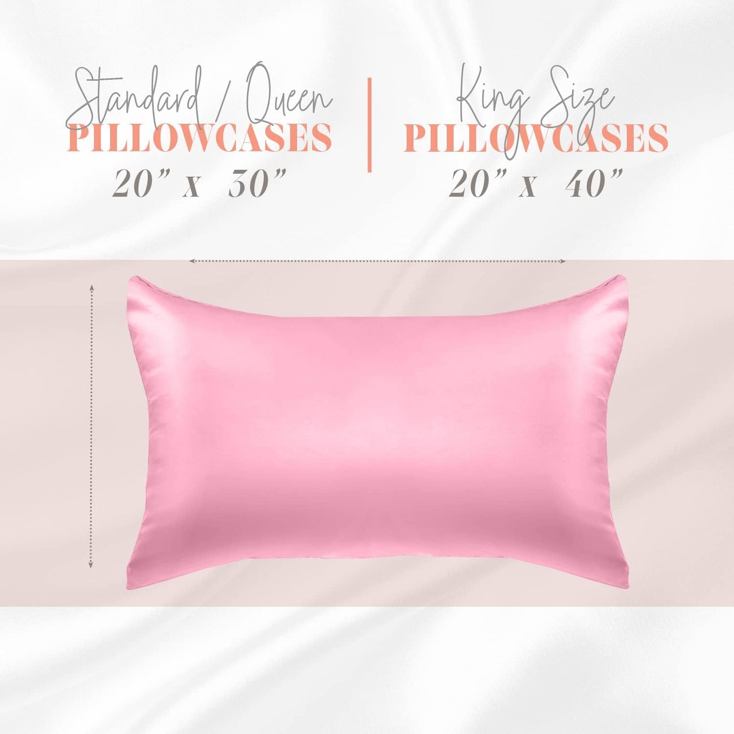 Elegant Comfort Silky and Luxurious 2-Piece Satin Pillowcase Set for Healthier Skin and Hair, Hidden Zipper Closure and Beautifully Packaged, Satin Pillowcase Set, Standard/Queen, Light Pink